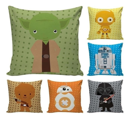 Juego 6 Fundas Almohadas Cojin Star Wars Niños Algodón Lino