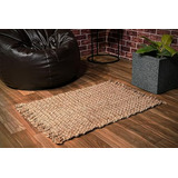 Tapete De Yute Tejido A Mano 60x90 Cm - Natural, Reversible,