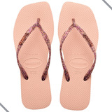 Chinelo Havaianas Quadrada Slim Square Logo Metallic  Gliter