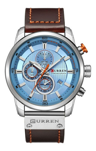 Relojes Hombre Curren 8291 Mmc Deportivo Cronografo Caja Color De La Malla Marrón Color Del Bisel Celeste Color Del Fondo Celeste