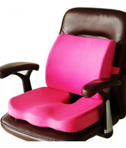 Cojin Asiento Con Soporte Respaldo Lumbar Para Sillas Kit Color Rosa Diseño De La Tela Rayado