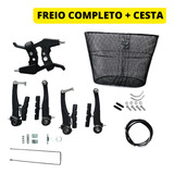 Kit Freio Bicicleta V-break Plástico Completo + Cesta Aço