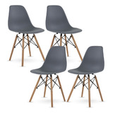 Set De 4 Sillas Eames Comedor Modernas Minimalistas Cocina Estructura De La Silla Madera Asiento Gris Oscuro Diseño De La Tela Plastico