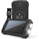 Cargador Portatil Inalambrico Blavor Con Carga Solar - Negro