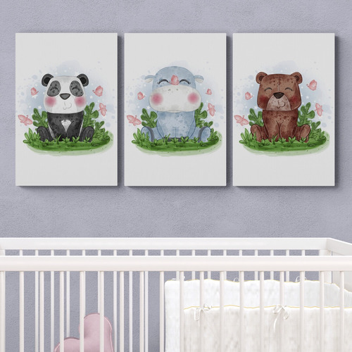 Cuadro Decorativo Set 3 Animalitos Oso Panda Cuarto Bebe