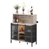 Gabinete De Bar De Vino Con Luz Led Roble Rustico Qnice