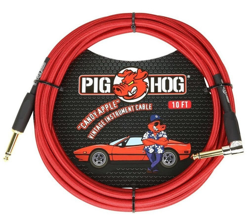 Pig Hog Cable P Guitarra, Bajo  Candy Apple 3m Angulado