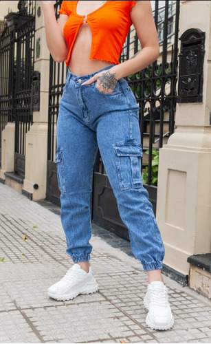 Jeans Jogger Mujer Multicargo Tendencia Calce Perfecto