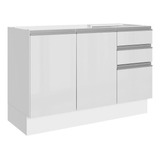 Armário Balcão Pia Madesa Acordes 100 Mdf 120cm Portas Branco Brilho G2412409