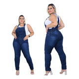 Macacão Jardineira Longa Jeans Feminina Plus Size Frete Grátis