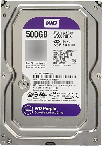 Hd 500gb Purple Intelbras Dvr + Garantia 1 Ano