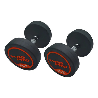 Par Mancuernas 45 Libras Pesas Redondas Wod Pro Goma Solida Color Negro | Envío gratis
