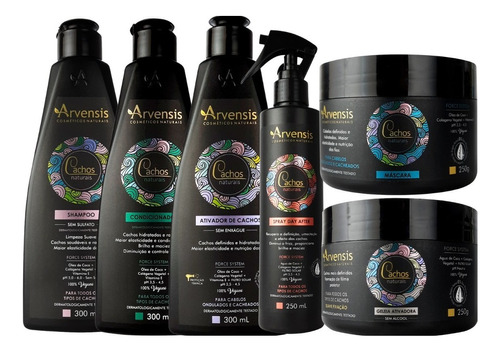 Kit Arvensis Cachos Shampoo Cond Ativador Day After Máscara Ondulados Geleia Suave