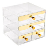 Organizador De Escritorio Con Espejo Dorado De 4 Cajones, Or