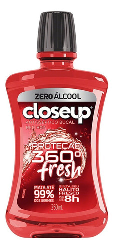 Enxaguante Bucal Closeup Antisséptico Bucal Proteção 360° Fresh Red Hot 250 Ml