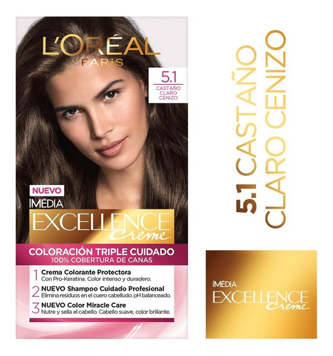 Tintura Permanente Excellence Creme De L´oreal X 5.1 Tono 5.1 Castaño Claro Ceniza