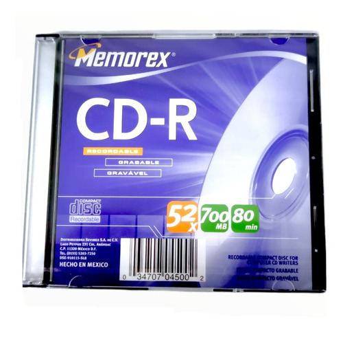 10 Discos Virgen Memorex Cd-r 52x 700mb 80min Con Estuche