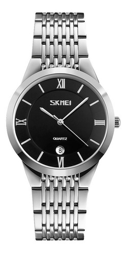 Reloj Unisex Skmei 9139 Acero Fecha Minimalista Elegante Color De La Malla Plateado Color Del Bisel Plateado Color Del Fondo Hombre