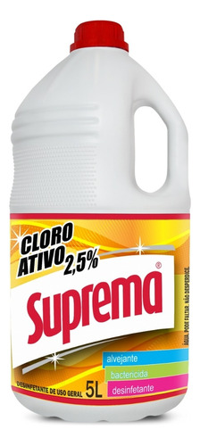 Alvejante Hipoclorito De Sódio Suprema Cloro Ativo 2,5% 5 L