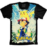 Camisa, Camiseta Desenho Pokémon Pikachu Ash Linda Plus Size