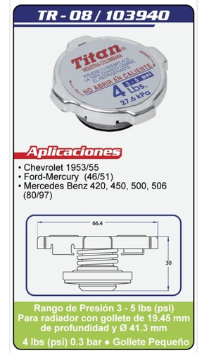 Tapa Radiador 4lbs (3-5psi) Chevrolet Ford Camiones M Benz Foto 7