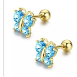 Aretes Broqueles Mariposa Swarovski Oro 14k Lam Bolita Niña