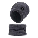 Gorro Bufanda Conjunto Para Frio Invierno Unisex Tejido Lana Color Gris Diseño De La Tela Liso