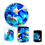 Kit Painel Decorativo + 3 Capas Cilindro Tema Sonic