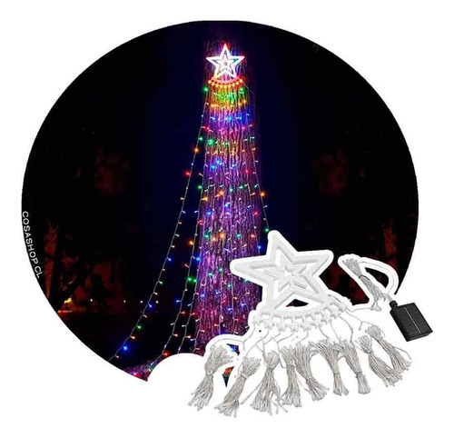 Cascada Estrellla De Árbol + Luz Led Solar  Navidad