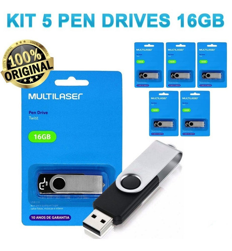 Kit Com 5 Pen Drive Multilaser Twist Pd588 16gb 2.0 Atacado
