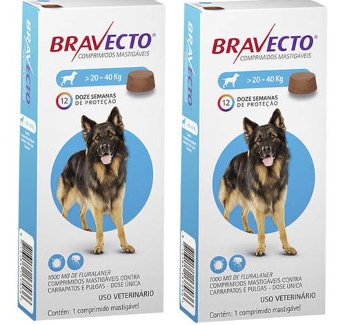 Bravecto Antipulga Carrapato Combo 2un Cães De 20a40kg