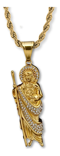 Collar Dije St Judas Tadeo Color Oro Acero Inoxidable Hombre