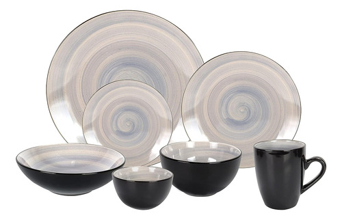 Set Vajilla Negro Cerámica 56 Pz Sonoma