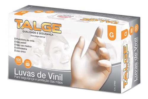 Luvas Descartáveis Talge Luva De Vinil  Cor Transparente Tamanho  G De Vinil Com Pó X 100 Unidades 