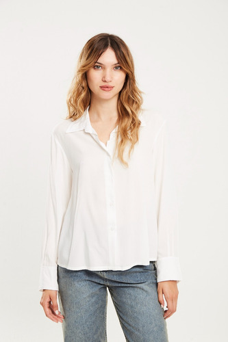 Camisa Básica Ml  De Poplin Rayón Off White - Koxis Mujer