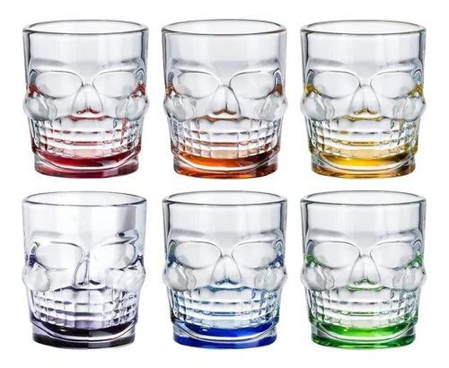 Set 6 Vasos Tequileros Caballito Shot Calavera Craneo 1 Onza