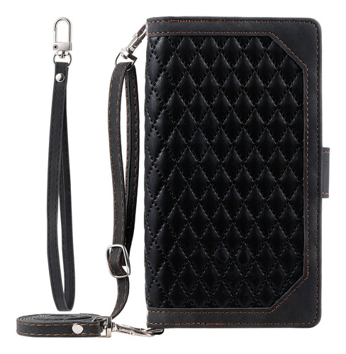 Capa De Couro Tipo Carteira Crossbody Com Zíper Para Capa De