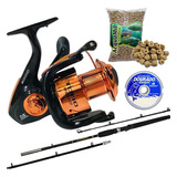 Kit Pesca Praia Toro 8000 Vara 50l Linha Mono E Ração Brinde