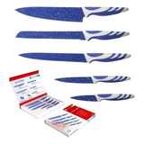 Set Juego De 5 Cuchillos Filosos Carne Pan Calidad Color Azul