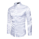 Men's Slim Fit Shirt Silk Like Satin Sleeve C[u]