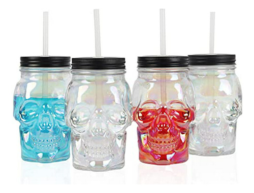 Juego De 4 Mason Jars Con Forma De Calavera Iridiscente - 16