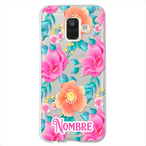 Funda Galaxy Flores Rosas Personalizada Con Tu Nombre