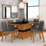 Conjunto Mesa De Jantar 6 Cadeiras Nairóbi Cina/pre/cinz-m.a Cor Cinamomo/preto/suede Cinza Desenho Do Tecido Das Cadeiras Liso