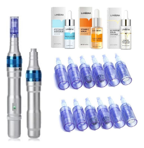 Dermapen Pluma Facial A6-w + 12 Repuestos + Kit Lanbena