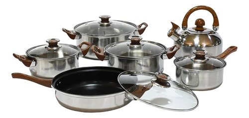 Juego De Ollas Batería De Cocina De Acero Inoxidable 12 Pcs