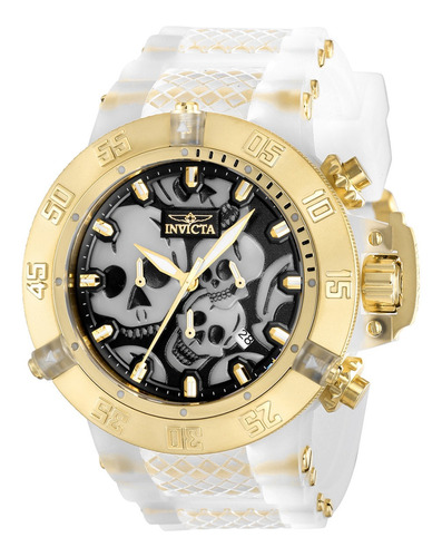 Invicta Subaqua Zager Skull 37328 Silicone Branco Lançamento