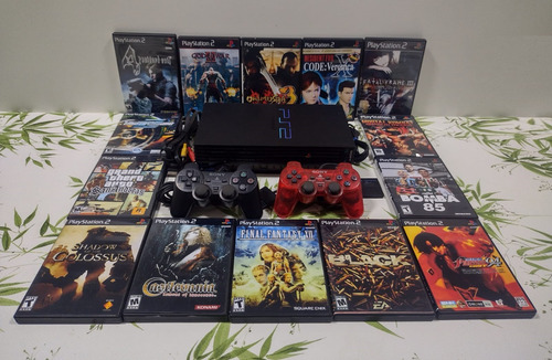 Playstation 2 Fat Midnight Black Com Matrix, 16 Jogos E Mamory Card