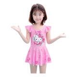 Hellokitty Traje De Baño Vestido Niñas Playa Linda Moda [u]