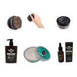 Kit Aceite Barba Shampoo Cepillo Cera Crema Afeitar Barberia