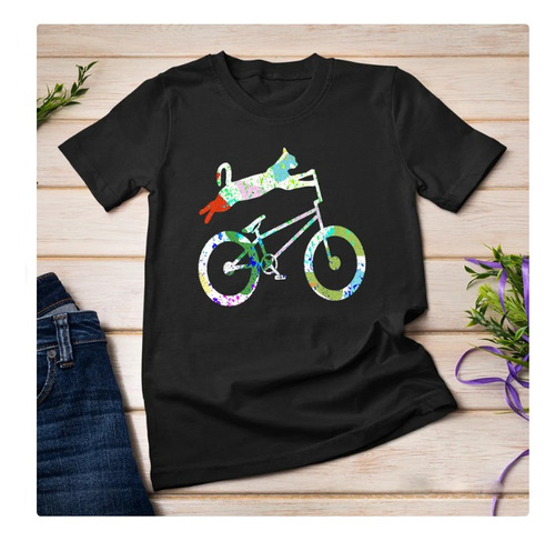 Polera Unisex Gato Gatito Mascota Biciclet Algodon Estampado